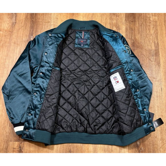 Tommy Hilfiger Philadelphia Eagles Satin Jacket Mens NFL NWT Varsity Green XL - Picture 7 of 7